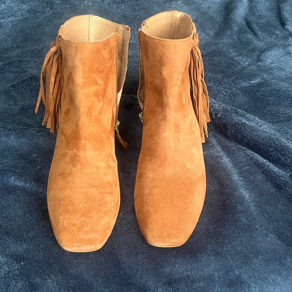 Fringe Suede Ankle Boots - Tan